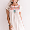 Divine Details Embroidered Shift Dress In Cream Image - 1