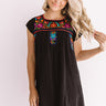 Divine Details Embroidered Shift Dress In Black Image - 1