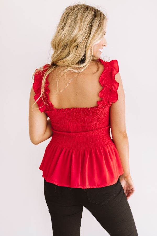 Game Day Glam Smocked Peplum Tank in Red Image - 3