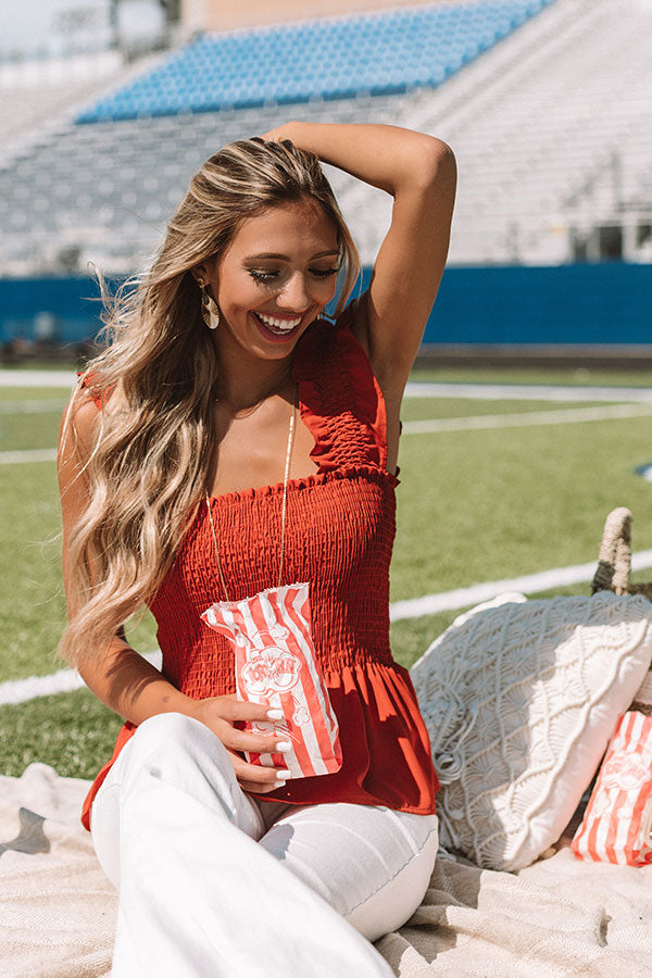 Game Day Glam Smocked Peplum Tank in Rust Image - 5