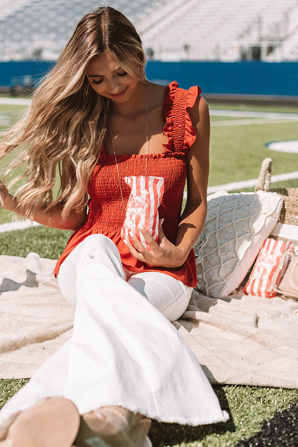 Game Day Glam Smocked Peplum Tank in Rust Image - 4