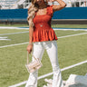Game Day Glam Smocked Peplum Tank in Rust Image - 1
