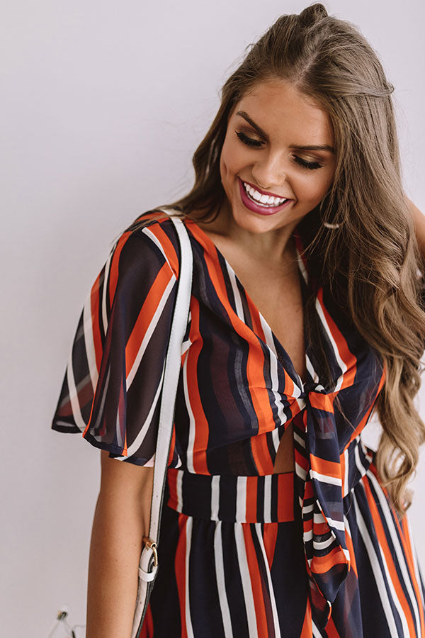 Full Of Spirit Front Tie Stripe Romper in Navy Image - 4
