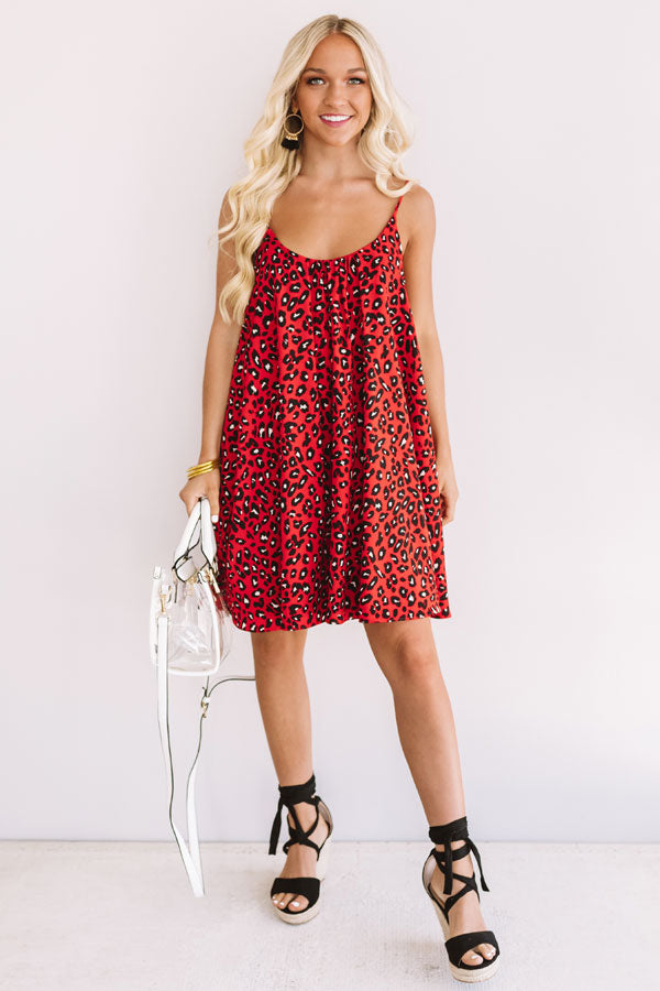 Saturday Sippin' Leopard Shift Dress in Red