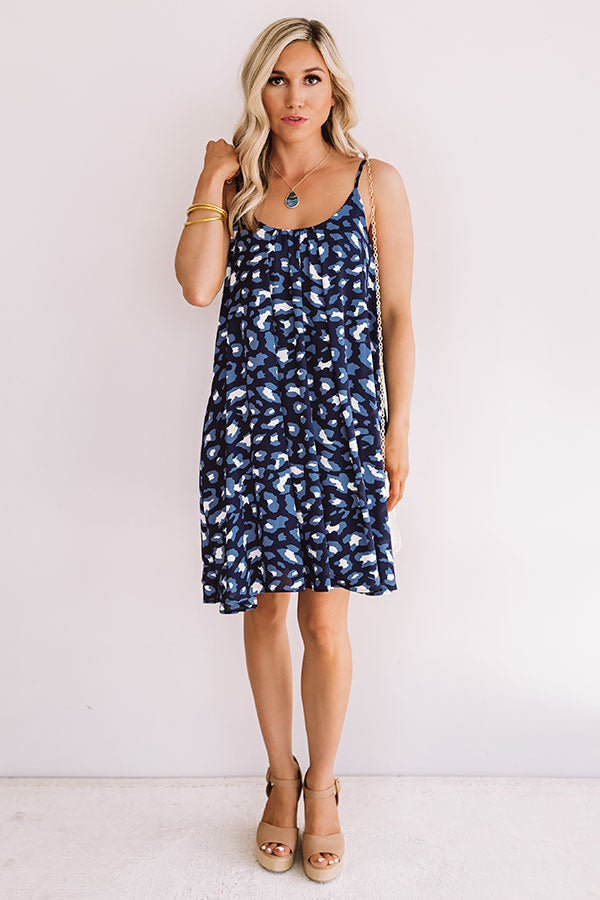 Saturday Sippin' Leopard Shift Dress in Navy