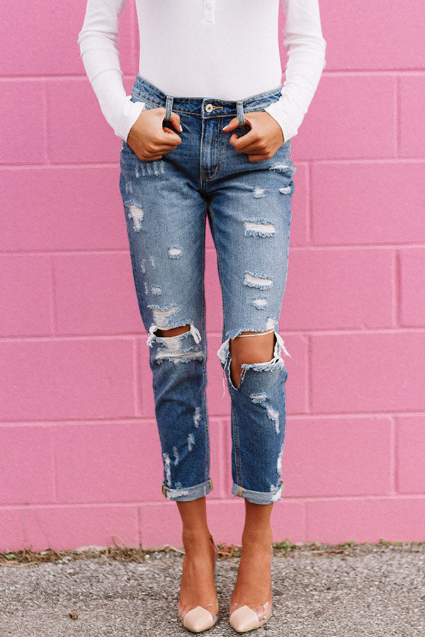 KanCan The Tessa High Waist Distressed Girlfriend Jean In Medium Wash Image - 1