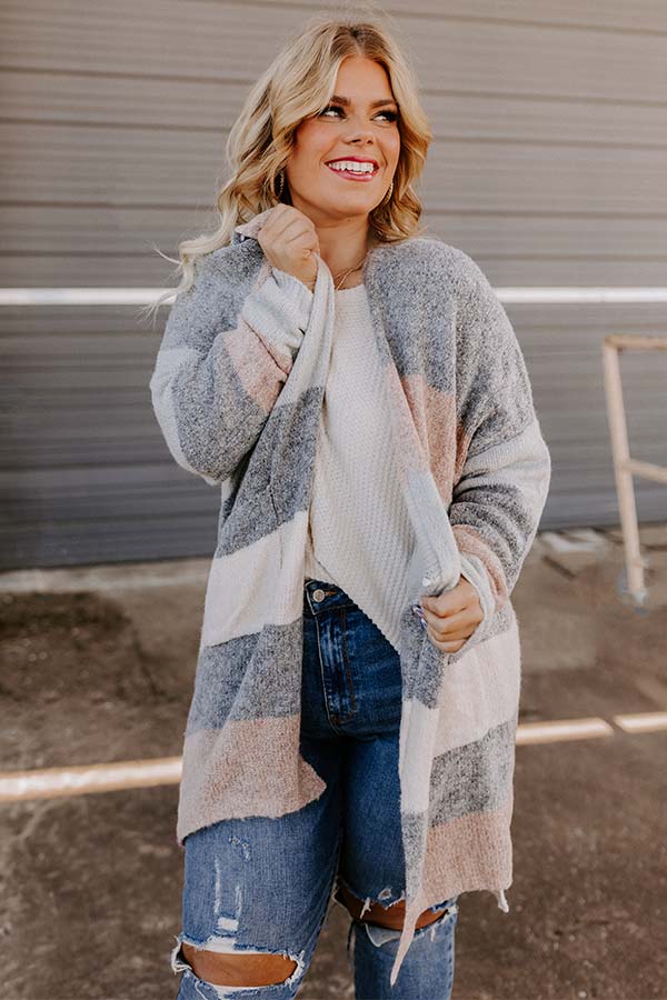 Bundled Up In Brooklyn Color Block Cardigan In Dark Grey Curves Image - 1