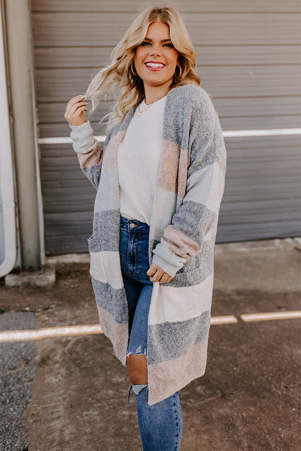 Bundled Up In Brooklyn Color Block Cardigan In Dark Grey Curves Image - 1