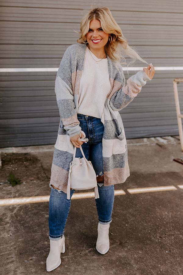 Bundled Up In Brooklyn Color Block Cardigan In Dark Grey Curves Image - 1