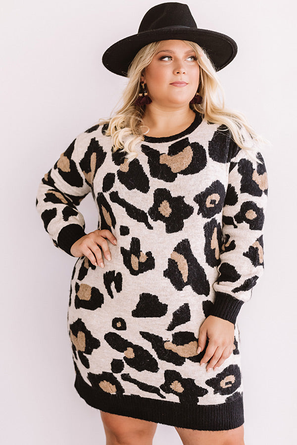 Let's Talk Leopard Sweater Dress In Iced Latte Curves Image - 2