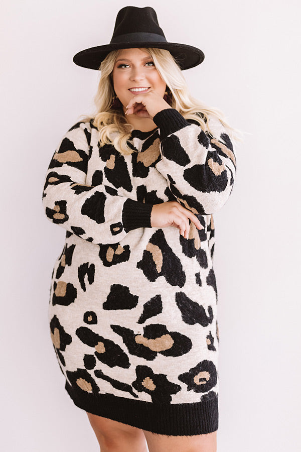 Let's Talk Leopard Sweater Dress In Iced Latte Curves Image - 3
