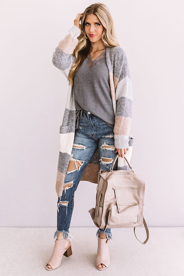 Bundled Up In Brooklyn Color Block Cardigan In Dark Grey Image - 1