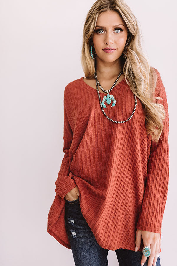 True Wanderlust Ribbed Shift Top In Rust Image - 1