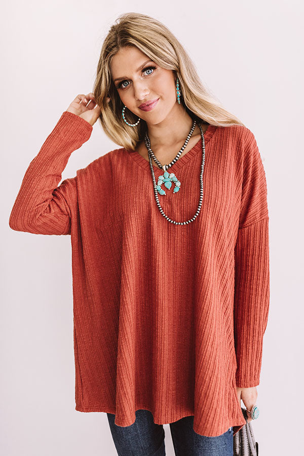 True Wanderlust Ribbed Shift Top In Rust Image - 3
