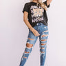 Long Live Rock N' Roll Distressed Boyfriend Tee in Black Image - 1