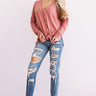 Set Me Free Waffle Knit Top In Rose Image - 1