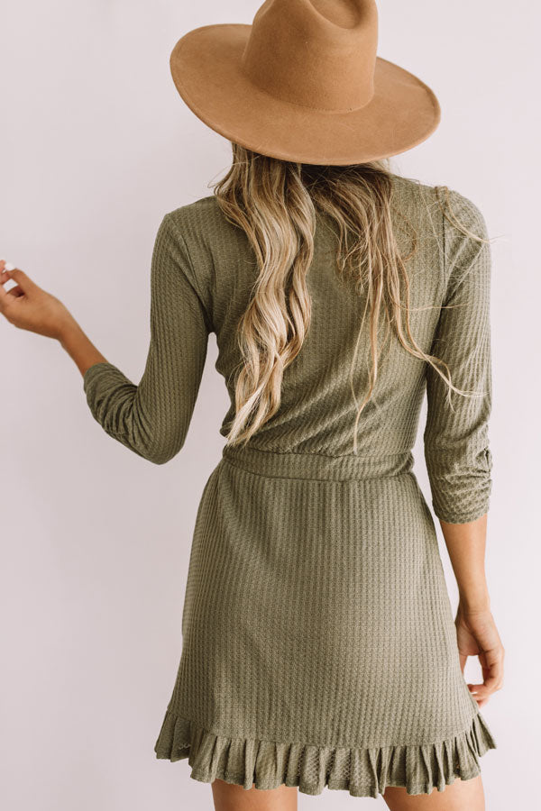 Autumn's Kiss Waffle Knit Dress in Sage Image - 5