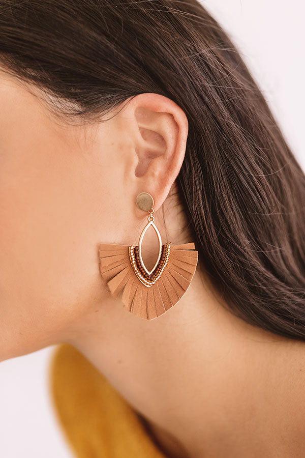Charm Life Faux Leather Fan Earrings in Brown • Impressions Boutique