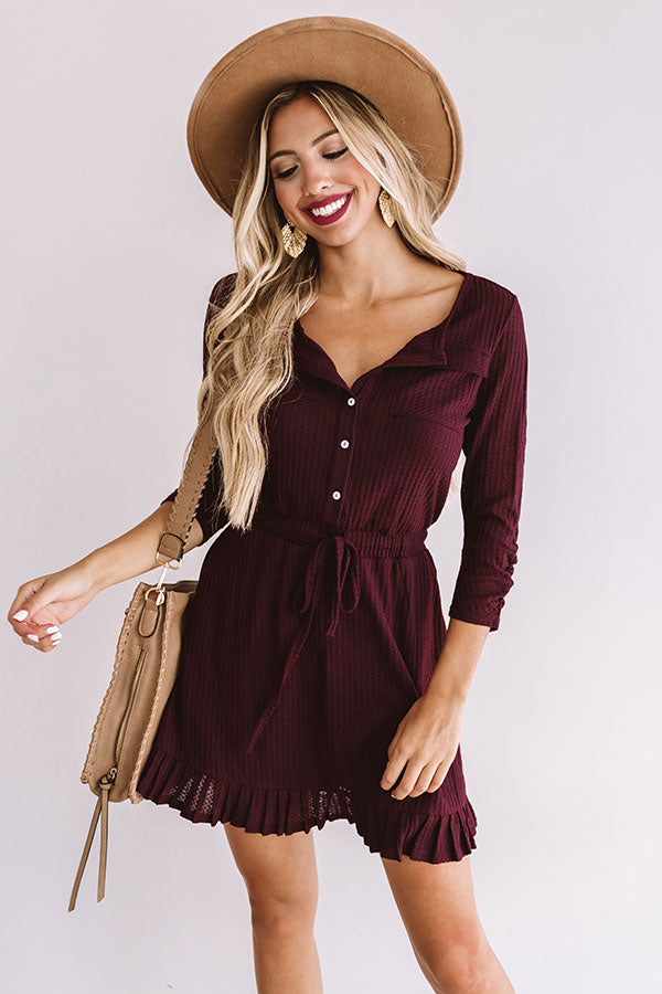 Autumn's Kiss Waffle Knit Dress in Windsor Wine Image - 2