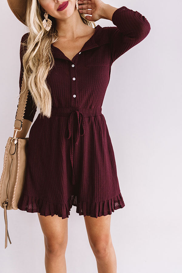 Autumn's Kiss Waffle Knit Dress in Windsor Wine Image - 3