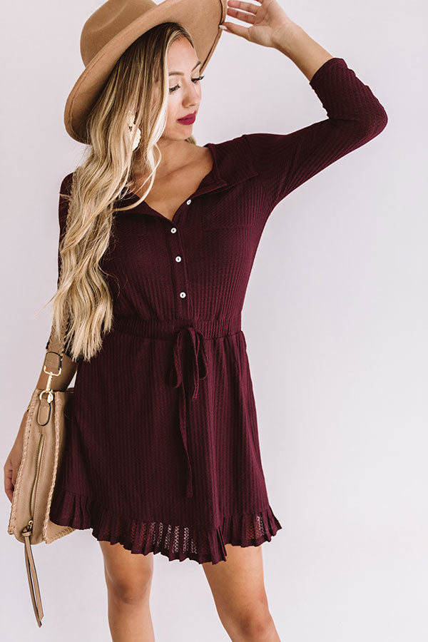 Autumn's Kiss Waffle Knit Dress in Windsor Wine Image - 5
