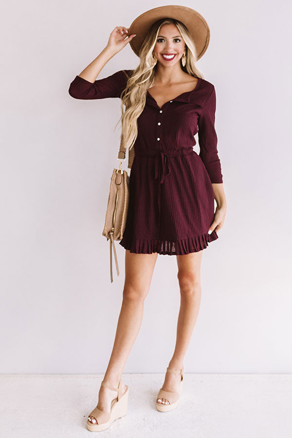 Autumn's Kiss Waffle Knit Dress in Windsor Wine Image - 1