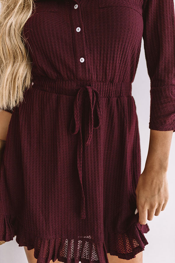 Autumn's Kiss Waffle Knit Dress in Windsor Wine Image - 4