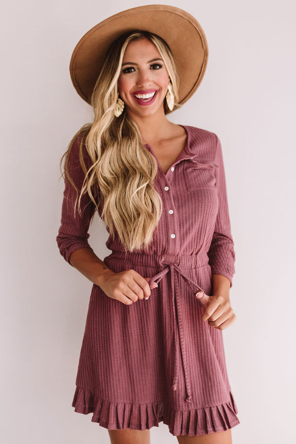 Autumn's Kiss Waffle Knit Dress in Vineyard Grape Image - 4