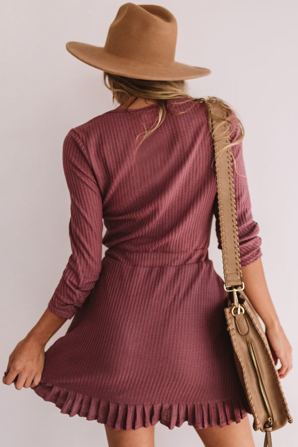 Autumn's Kiss Waffle Knit Dress in Vineyard Grape Image - 5