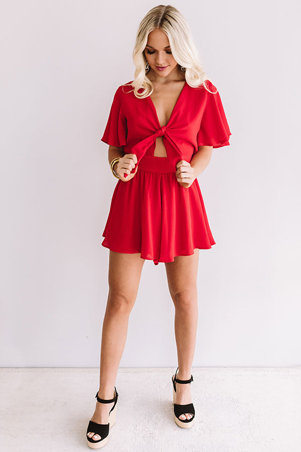 Hall Of Fame Front Tie Romper in Red