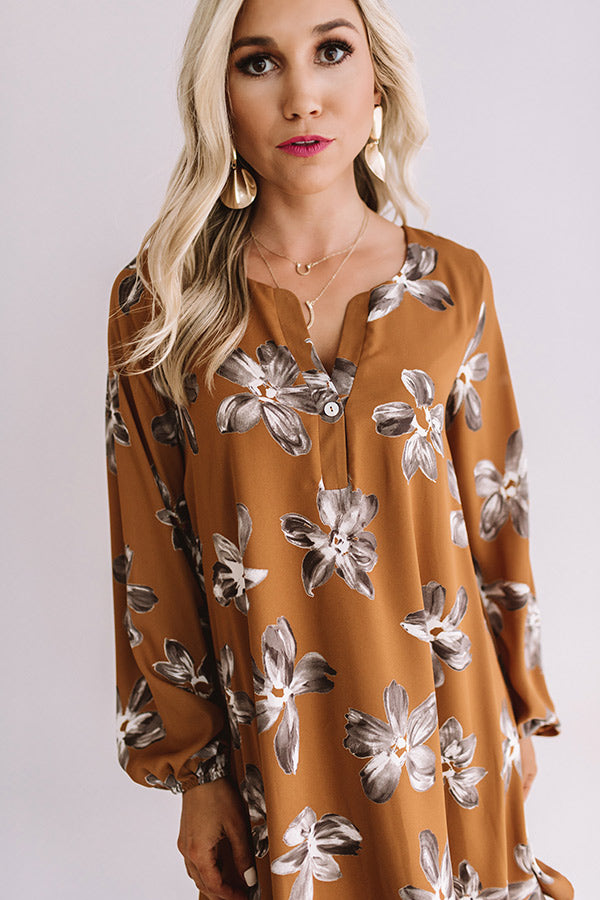 Chiffon On My Mind Floral Tunic Dress in Chocolate Image - 4