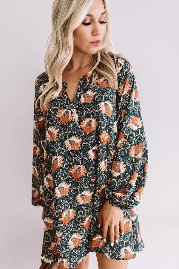 Chiffon On My Mind Floral Tunic Dress in Teal Image - 2