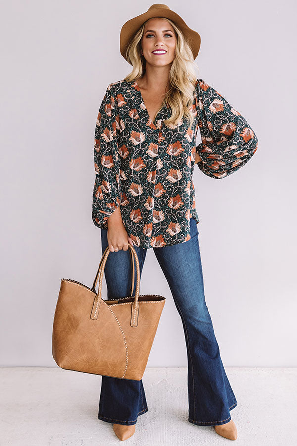 Pretty And Posh Floral Shift Top in Teal