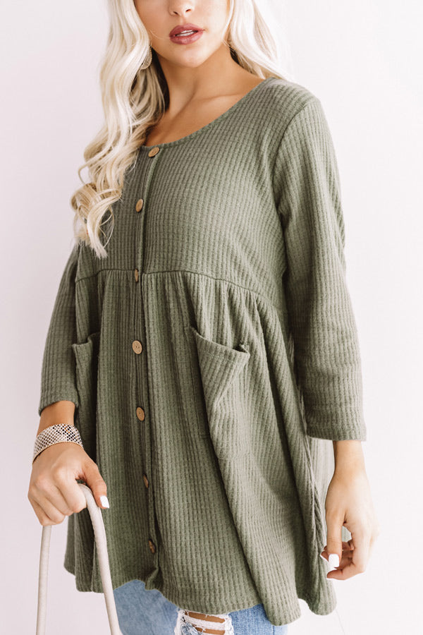 Bring On The Lattes Babydoll Tunic Dress In Olive Image - 3