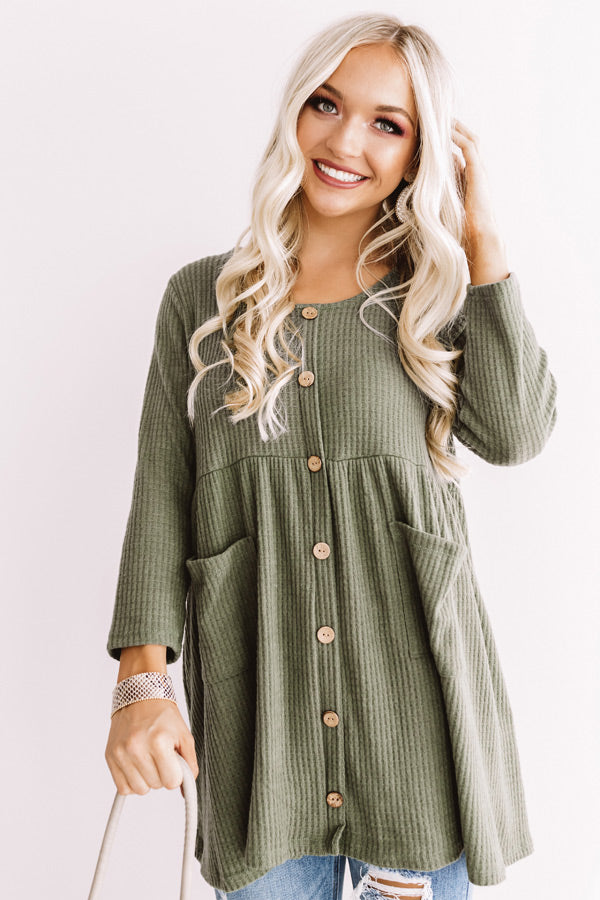 Bring On The Lattes Babydoll Tunic Dress In Olive Image - 2