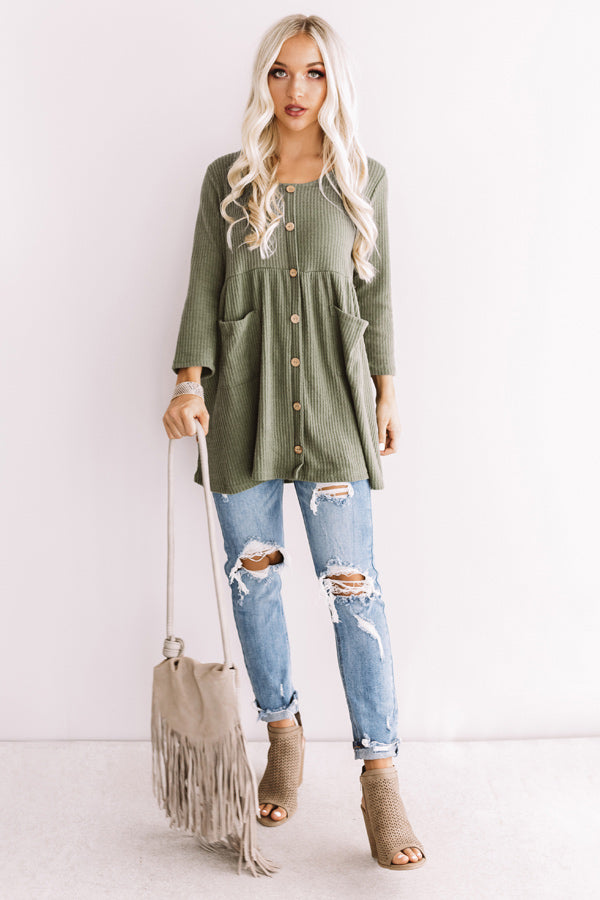 Bring On The Lattes Babydoll Tunic Dress In Olive Image - 1