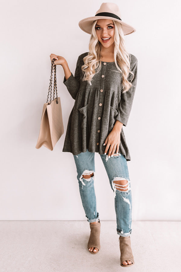 Bring On The Lattes Babydoll Tunic Dress In Dark Grey Image - 2