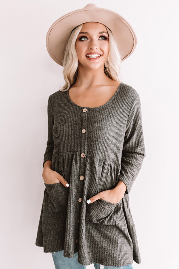 Bring On The Lattes Babydoll Tunic Dress In Dark Grey Image - 1