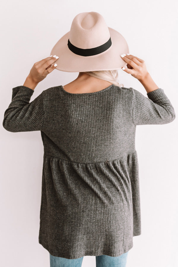 Bring On The Lattes Babydoll Tunic Dress In Dark Grey Image - 5