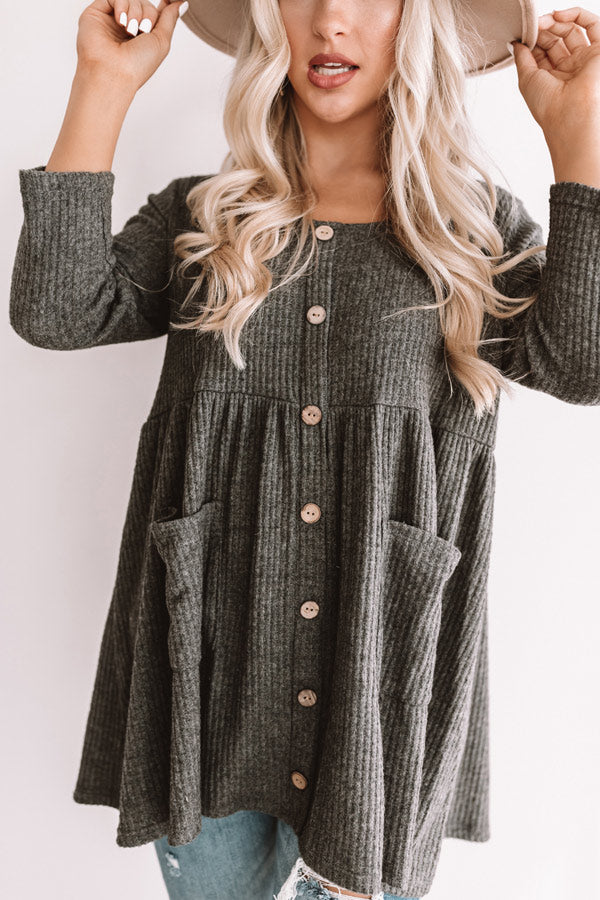 Bring On The Lattes Babydoll Tunic Dress In Dark Grey Image - 4