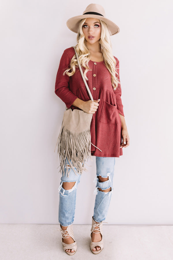 Bring On The Lattes Babydoll Tunic Dress In Wine Image - 3