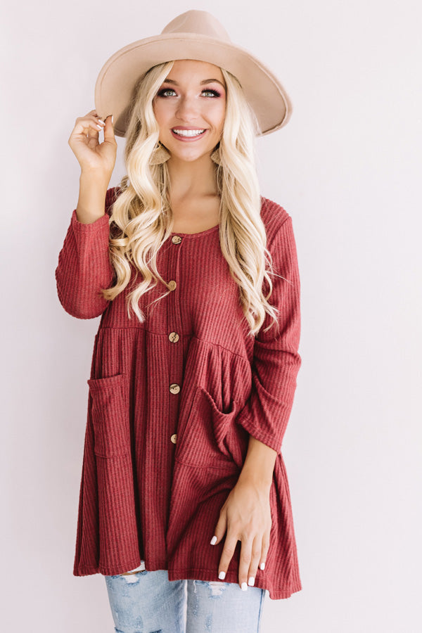 Bring On The Lattes Babydoll Tunic Dress In Wine Image - 1