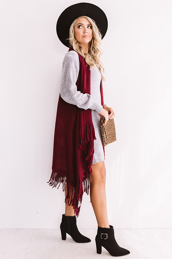 Fallin' For Autumn Fringe Vest In Windsor Wine Image - 3