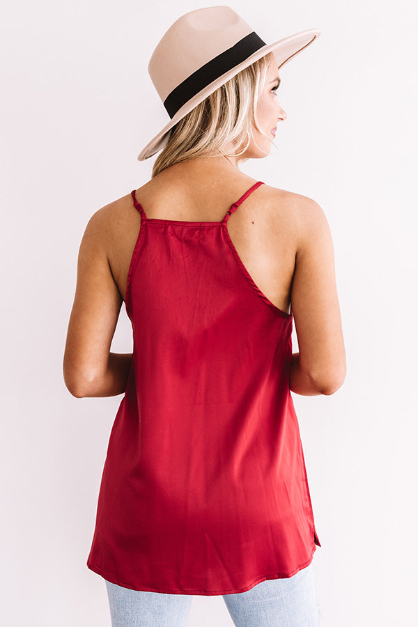 Center Stage Spotlight Lace Tank In Crimson Image - 1