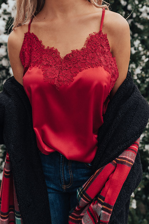 Center Stage Spotlight Lace Tank In Crimson Image - 1