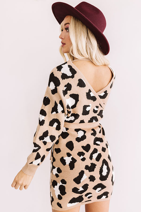 Spotted In Manhattan Leopard Sweater Dress In Iced Mocha Image - 5