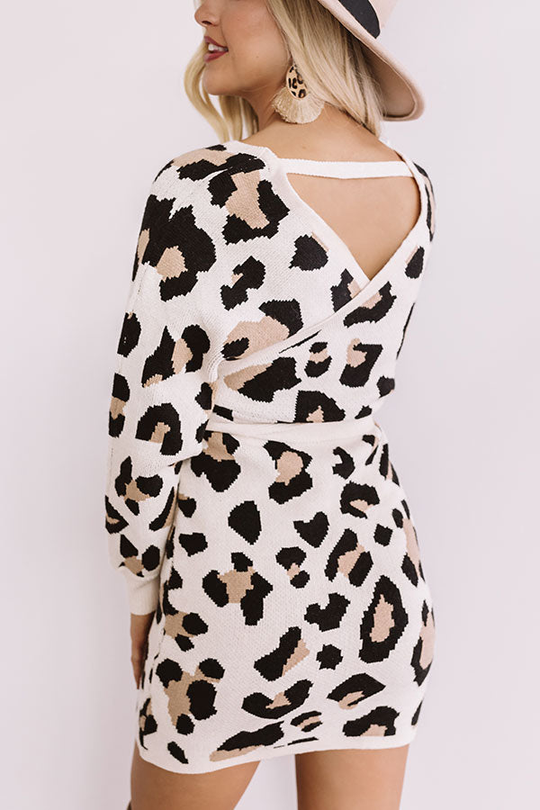 Spotted In Manhattan Leopard Sweater Dress In Cream Image - 4