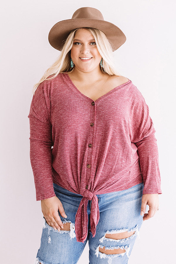 Social Debut Button Up Top In Wine Curves