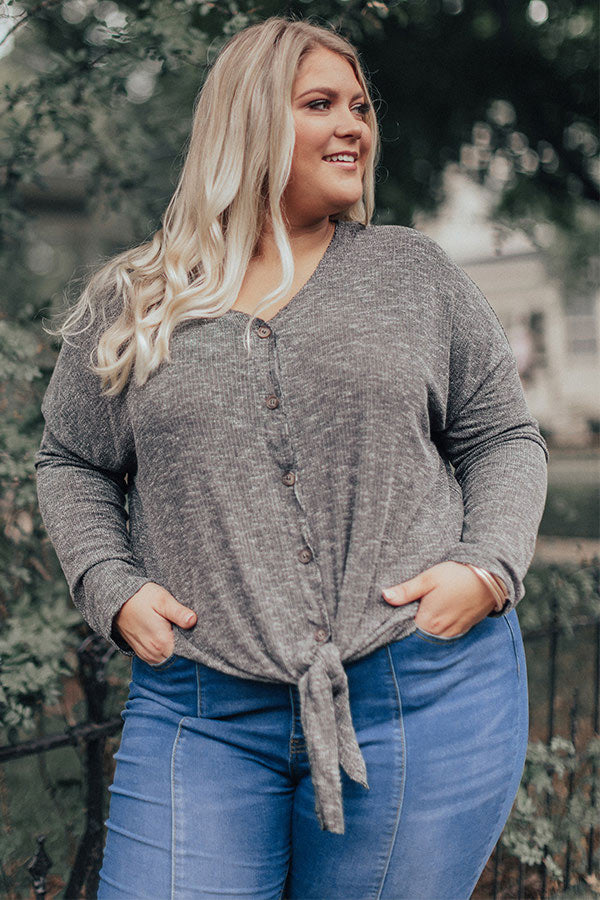 Social Debut Button Up Top In Dark Grey Curves