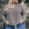 Social Debut Button Up Top In Dark Grey Curves Image - 1